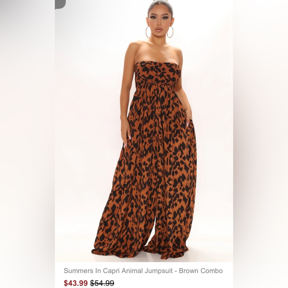 Fashion Nova Medium Leopard Print Strapless Jumpsuit NWT